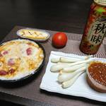 今夜の晩酌 まぐろの山かけとエシャレットを肴に一杯